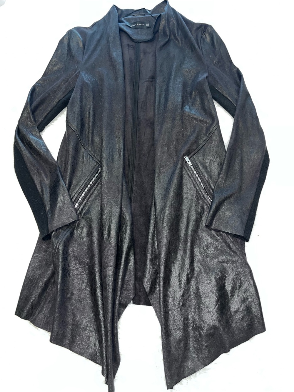 Zara Black Shimmer Drape Leather Jacket